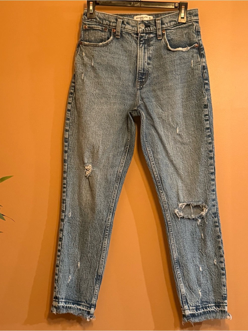 Abercrombie Women’s 28/6R Light Wash Distressed High Rise Mom Jeans